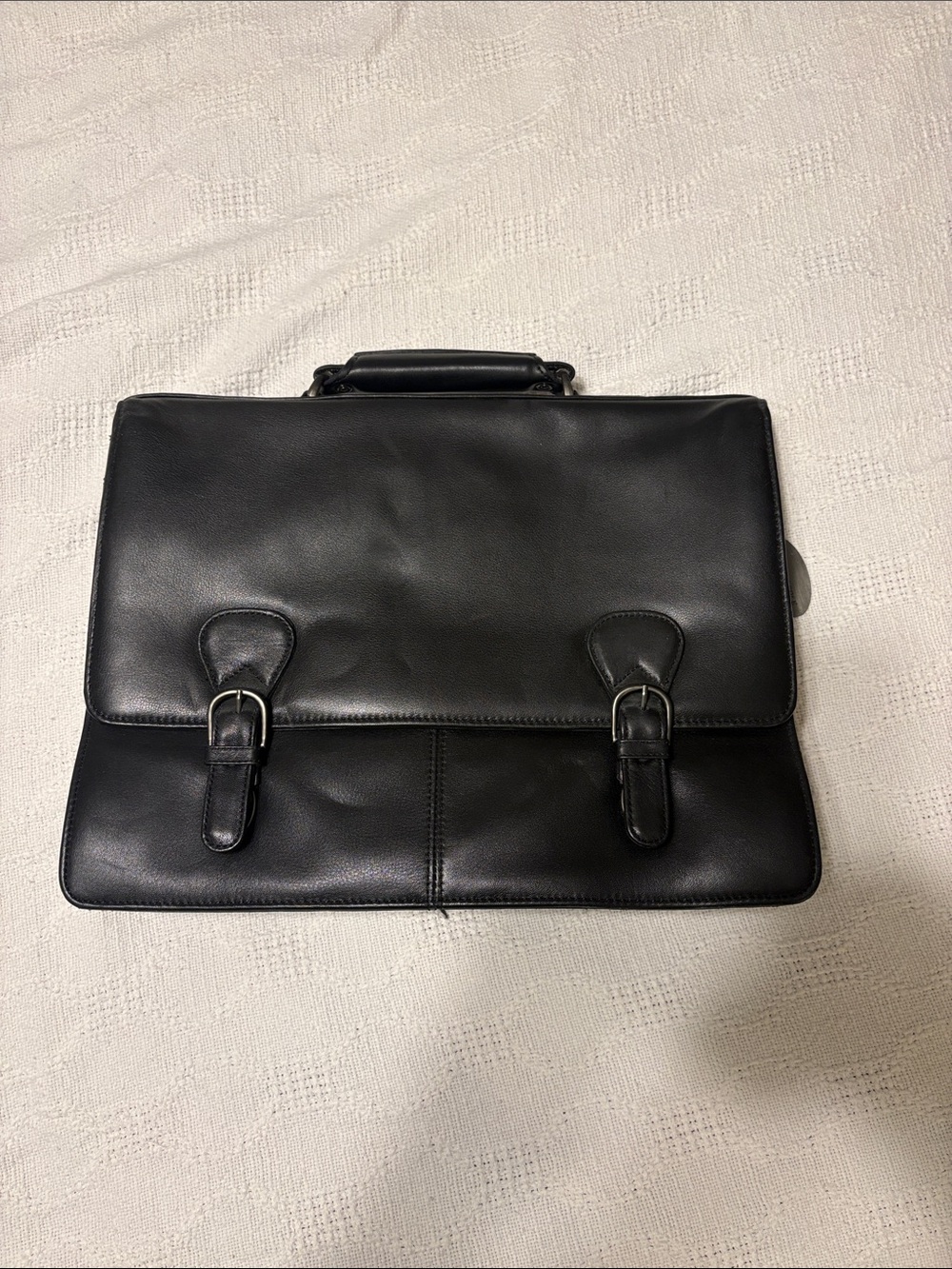 Kenneth Cole Black Leather Buckle Briefcase